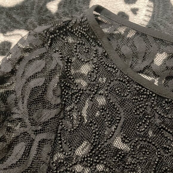 H&M MAMA Black scrolling leaves scoop neck mesh lace maternity top SMALL MEDIUM - Picture 5 of 12